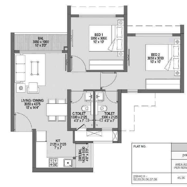 2 BHK floor plan, Godrej Park Greens