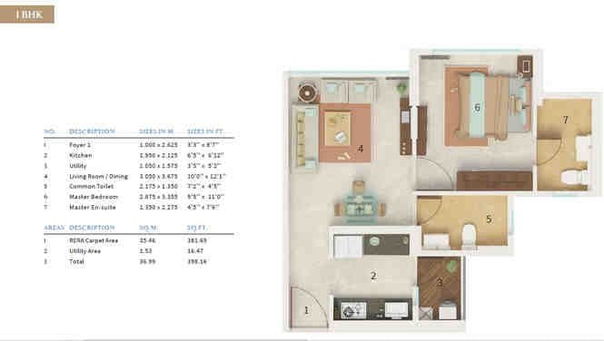 1 BHK floor plan, Dynamix Avanya
