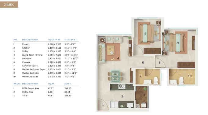2 BHK floor plan, Dynamix Avanya