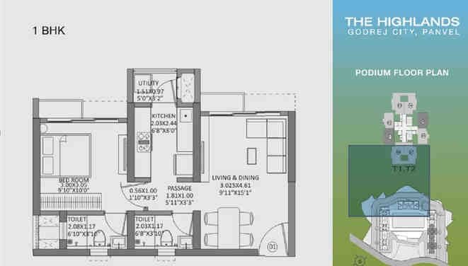 1 BHK floor plan, Godrej The Highlands