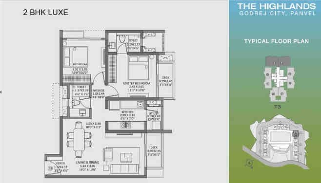 3 BHK floor plan, Godrej The Highlands