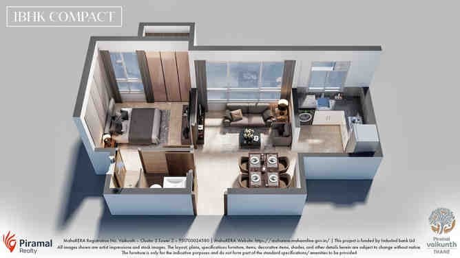 1 BHK floor plan, Piramal Vaikunth A-Class Homes Series 2