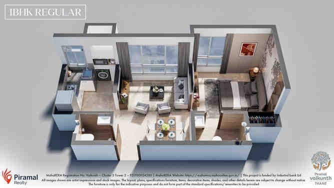 1 BHK floor plan, Piramal Vaikunth A-Class Homes Series 2