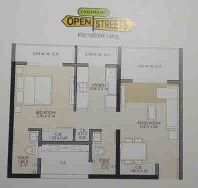1 BHK floor plan, JP Codename Open Streets
