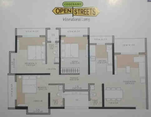 2 BHK floor plan, JP Codename Open Streets