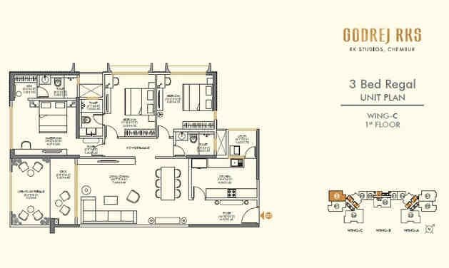 3 BHK floor plan, Godrej RKS
