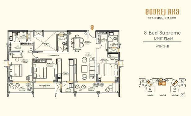 3 BHK floor plan, Godrej RKS