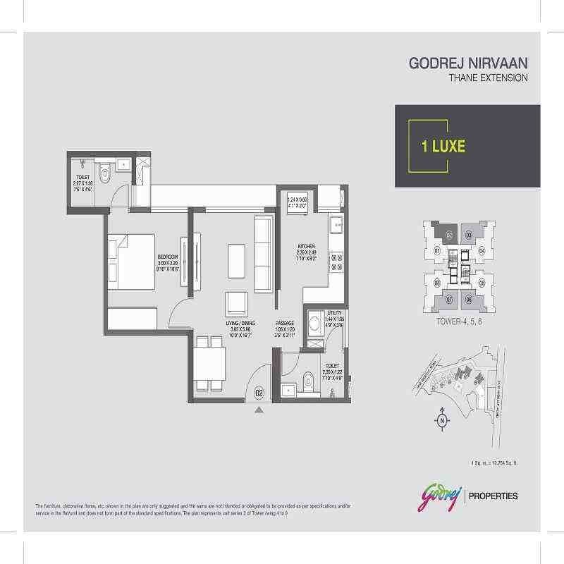 1 BHK floor plan, Godrej Nirvaan