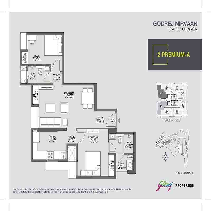 2 BHK floor plan, Godrej Nirvaan