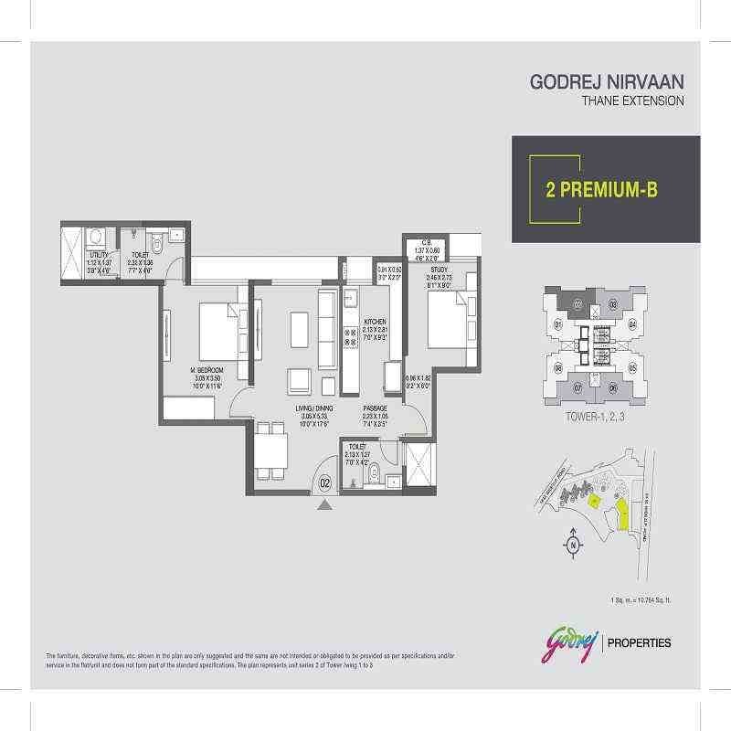 2 BHK floor plan, Godrej Nirvaan