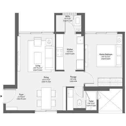 1 BHK floor plan, Godrej Origins