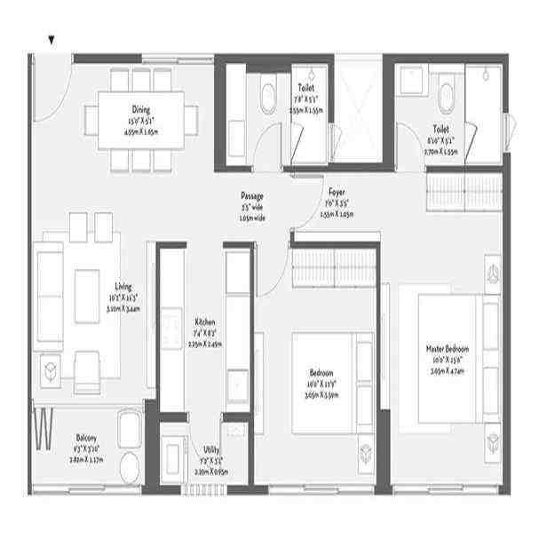 2 BHK floor plan, Godrej Origins