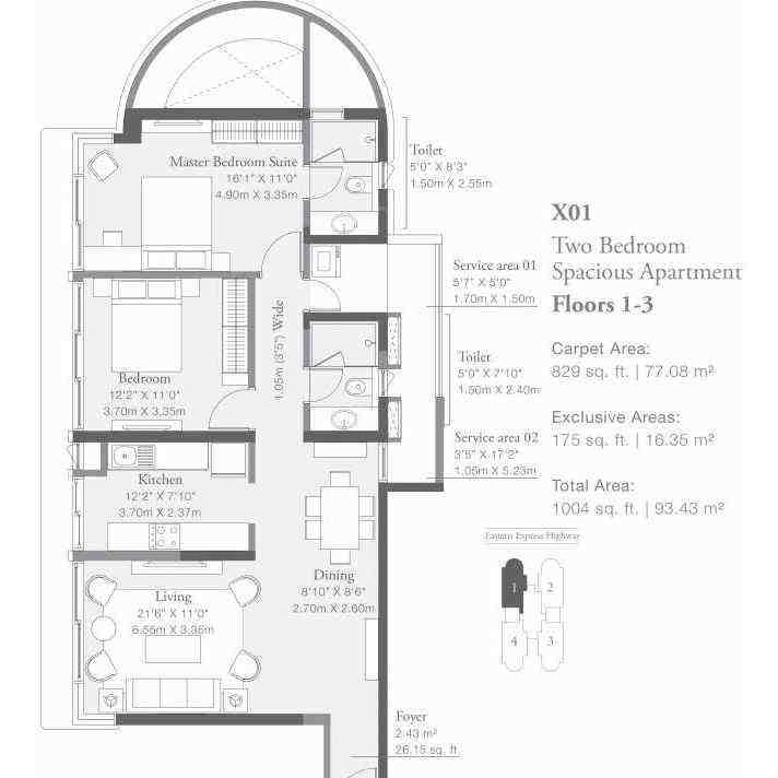 2 BHK floor plan, Godrej Platinum