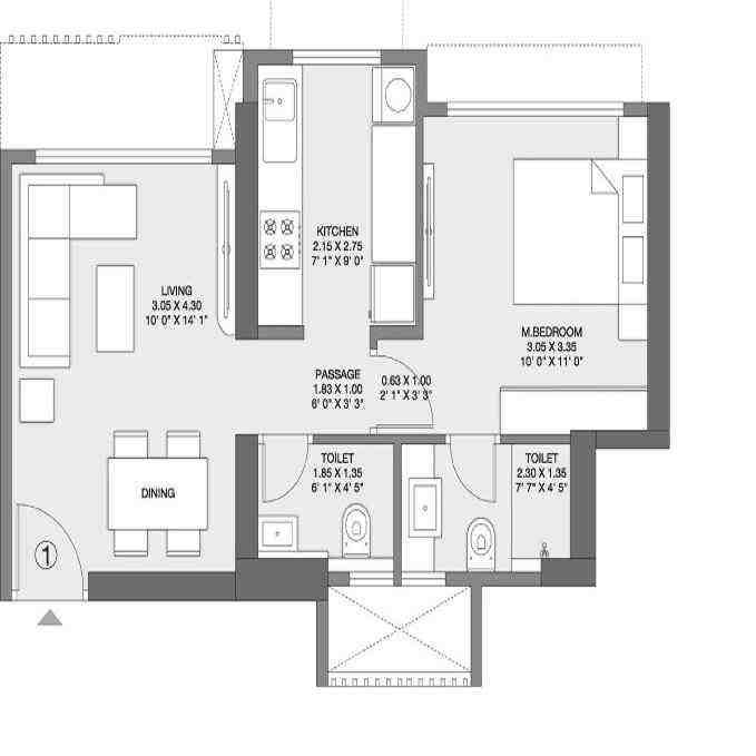 1 BHK floor plan, Godrej Central