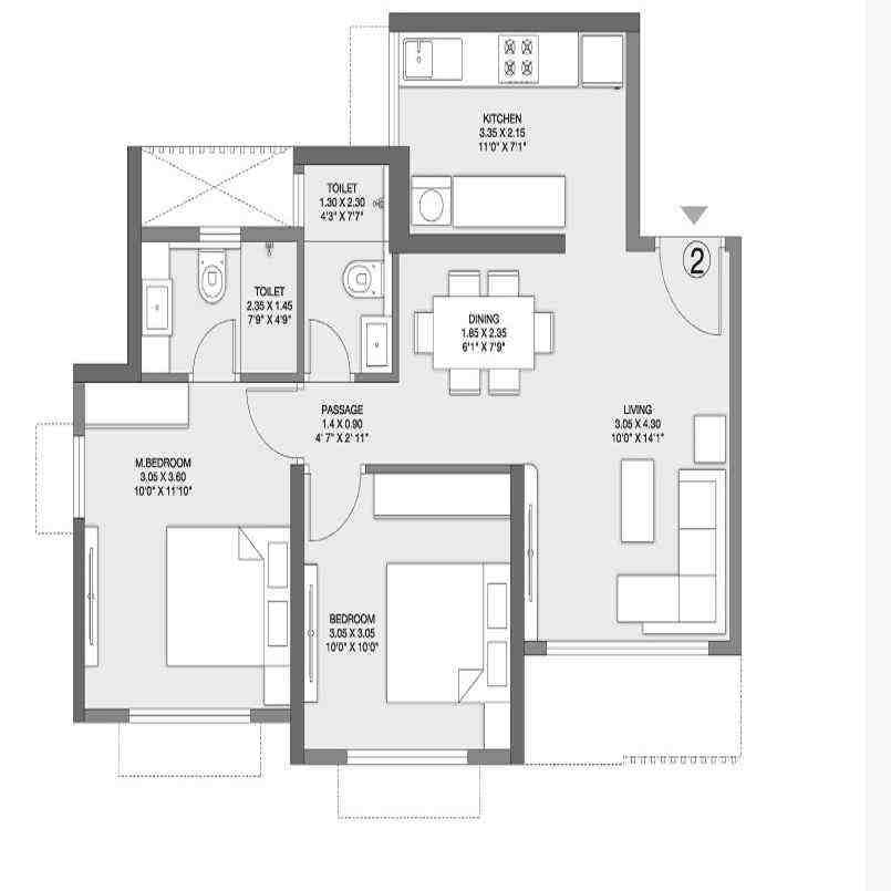 2 BHK floor plan, Godrej Central