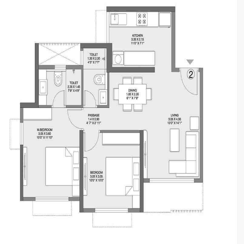 2 BHK floor plan, Godrej Central