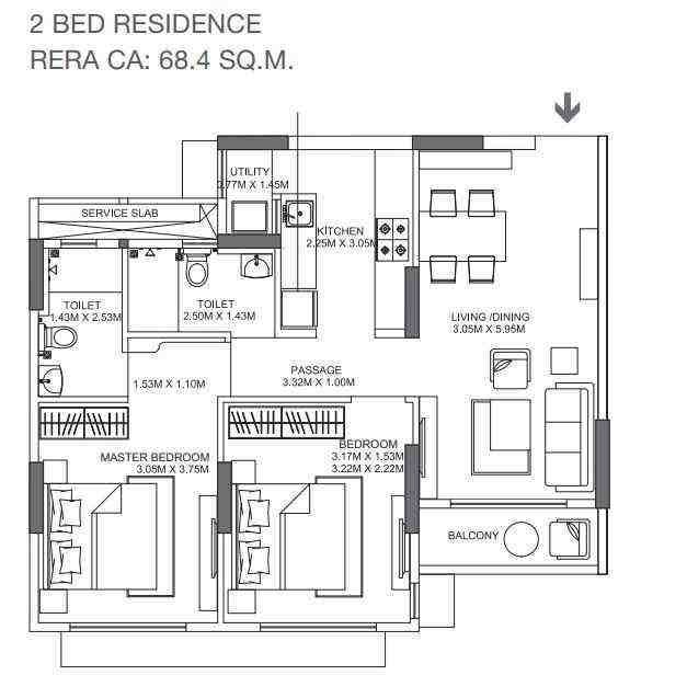 2 BHK floor plan, Godrej Prime