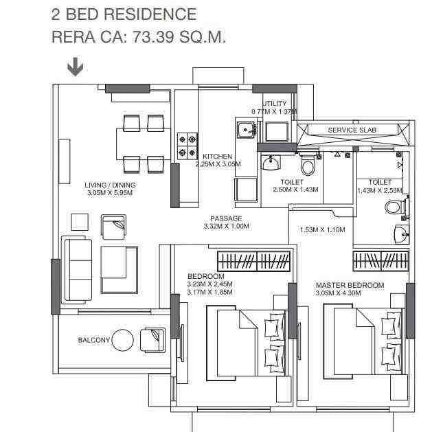 2 BHK floor plan, Godrej Prime