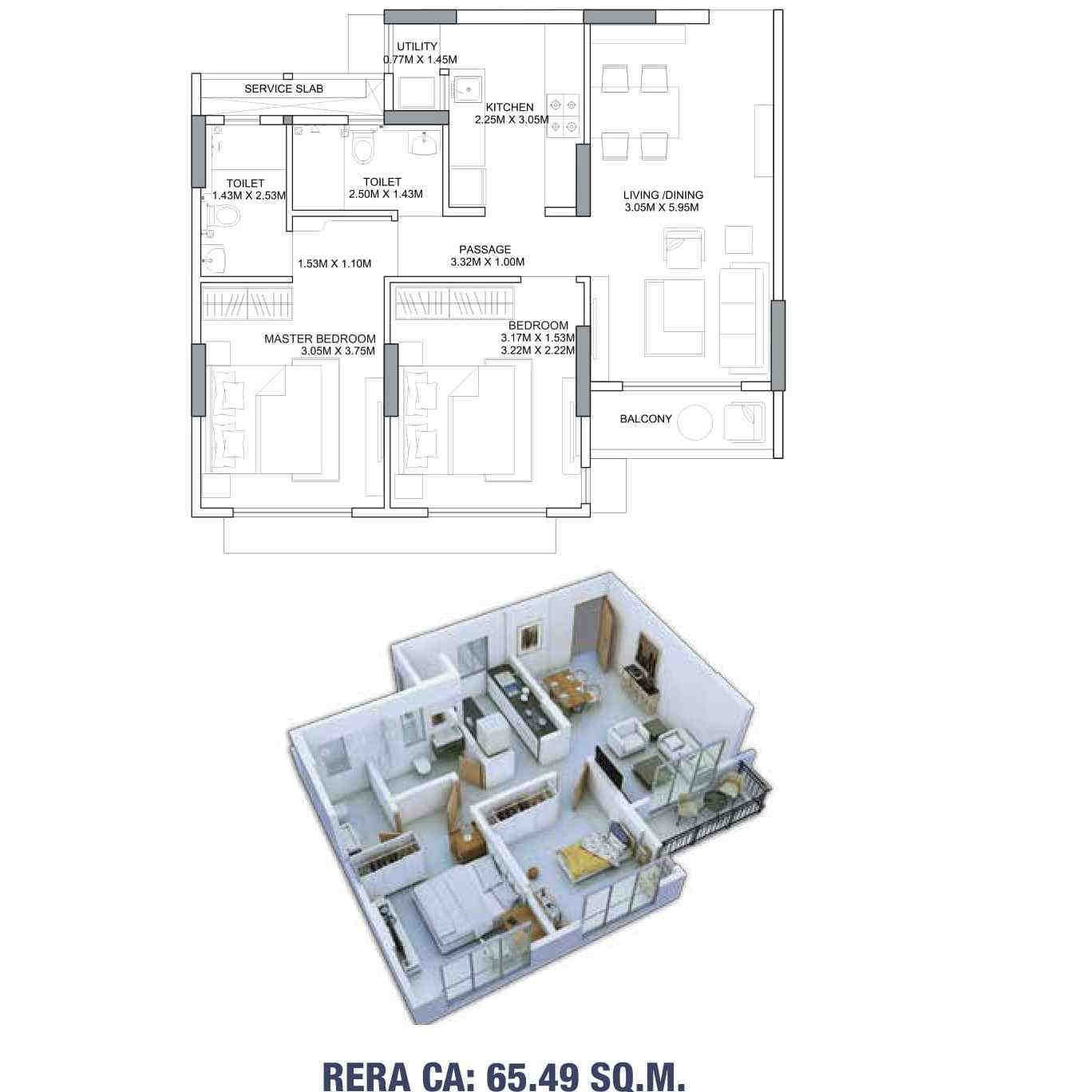2 BHK floor plan, Godrej Nova