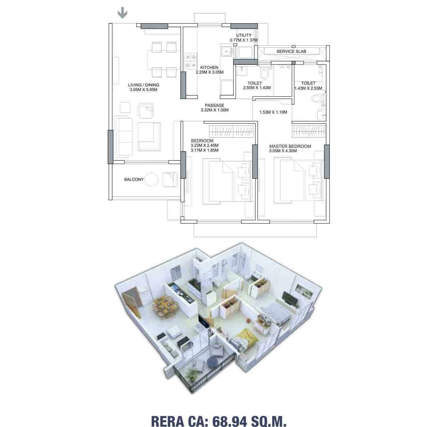 2 BHK floor plan, Godrej Nova