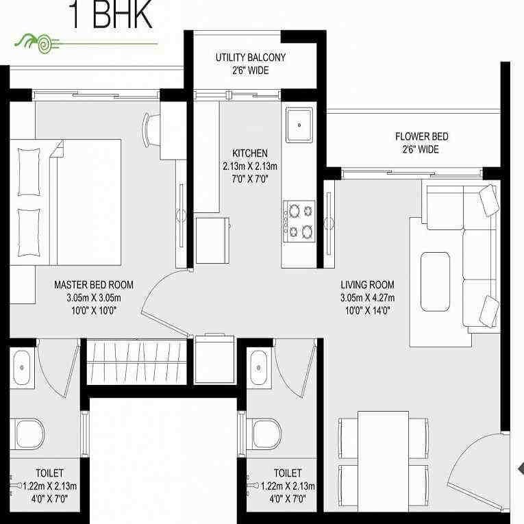 1 BHK floor plan, Godrej Vihaa