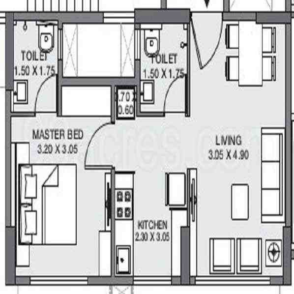 1 BHK floor plan, Godrej Tranquil
