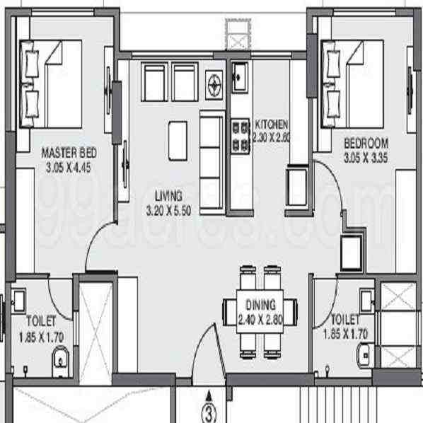 2 BHK floor plan, Godrej Tranquil