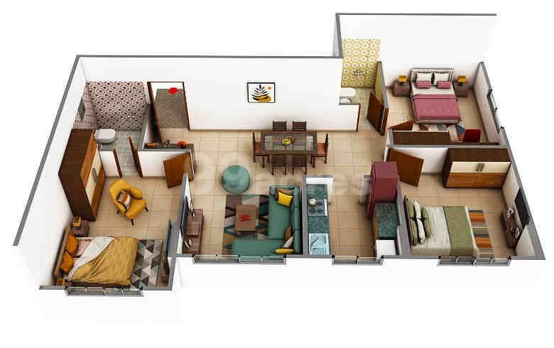 3 BHK floor plan, Godrej Tranquil