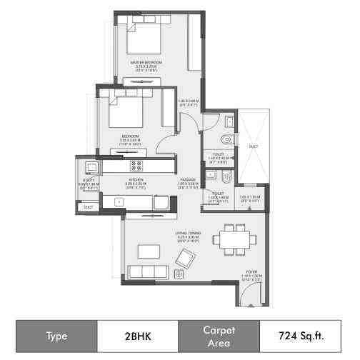 2 BHK floor plan, Godrej Woods
