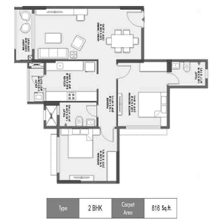 2 BHK floor plan, Godrej Woods