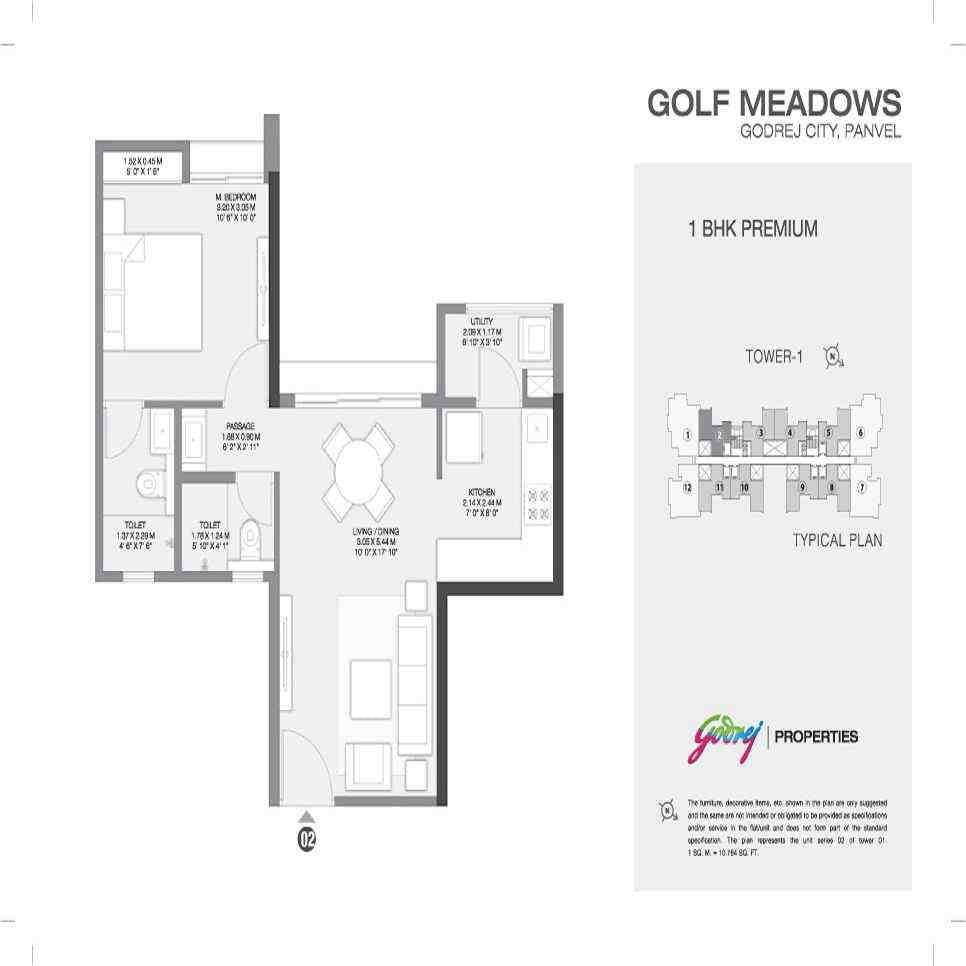 1 BHK floor plan, Godrej Golf Meadows