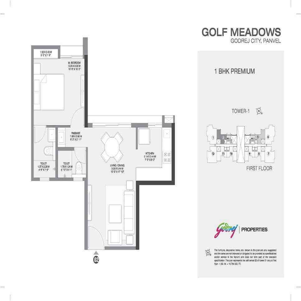 2 BHK floor plan, Godrej Golf Meadows