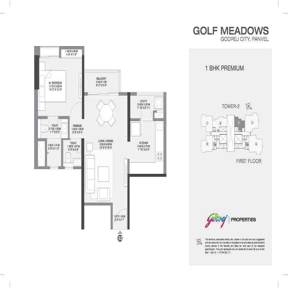 2 BHK floor plan, Godrej Golf Meadows
