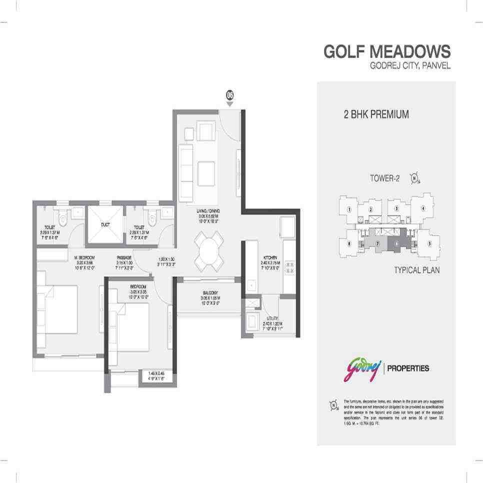3 BHK floor plan, Godrej Golf Meadows