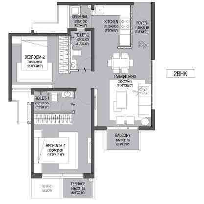2 BHK floor plan, Godrej Life Plus