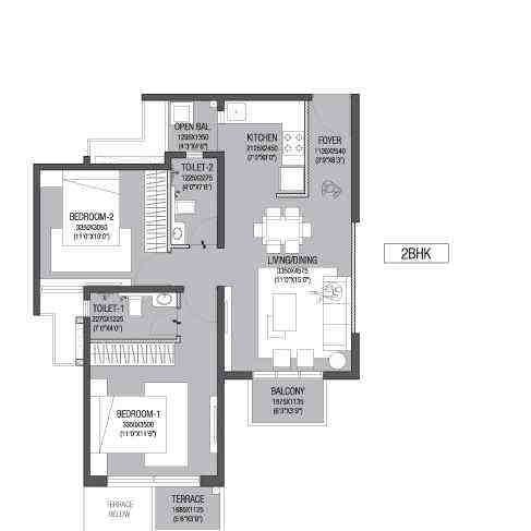 2 BHK floor plan, Godrej Life Plus