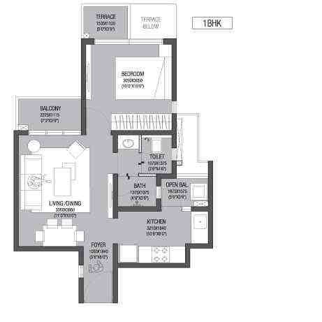 1 BHK floor plan, Godrej Zest