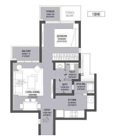1 BHK floor plan, Godrej Zest