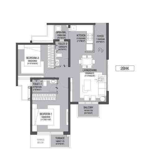 2 BHK floor plan, Godrej Zest
