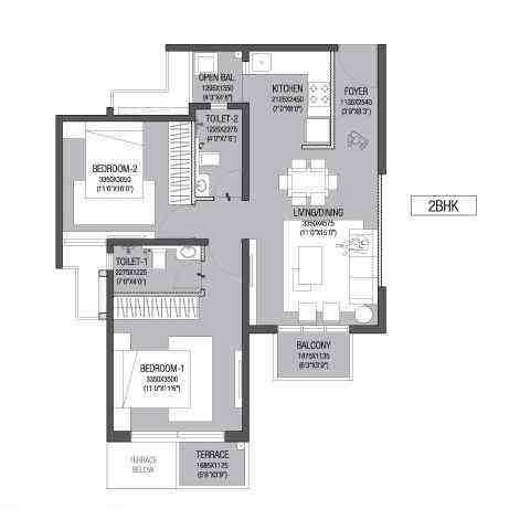 2 BHK floor plan, Godrej Zest