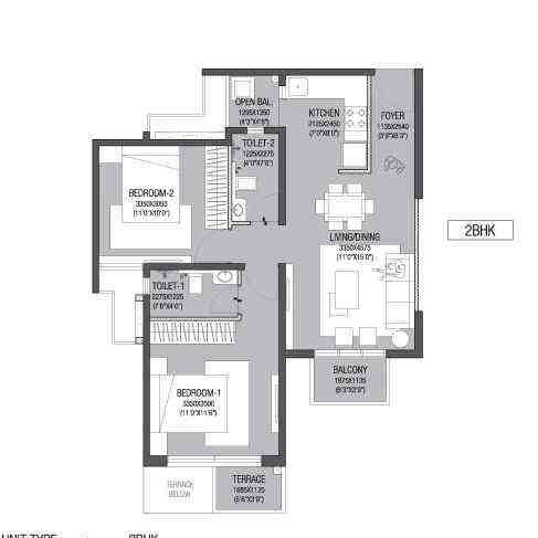 2 BHK floor plan, Godrej Avenues