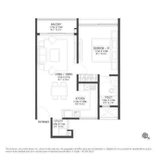 1 BHK floor plan, Godrej Reflections