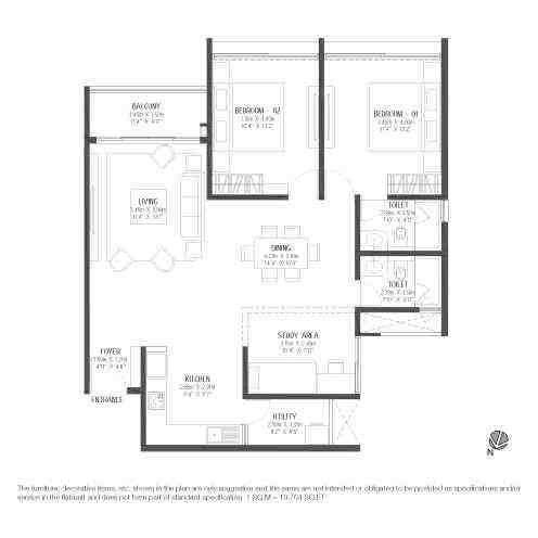 3 BHK floor plan, Godrej Reflections