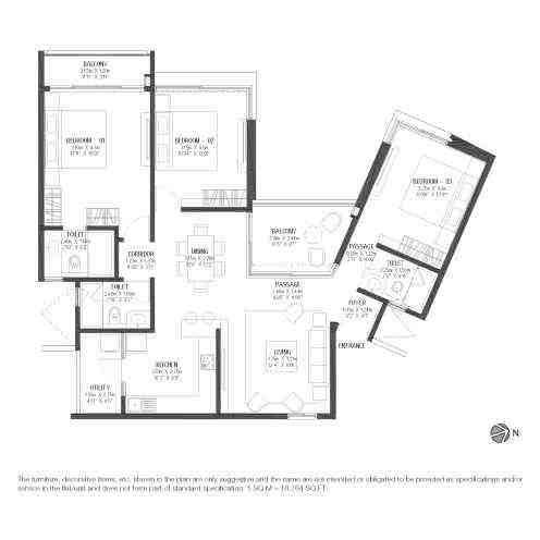 3 BHK floor plan, Godrej Reflections