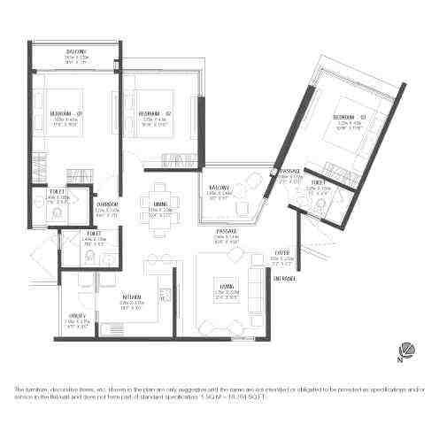 3 BHK floor plan, Godrej Reflections
