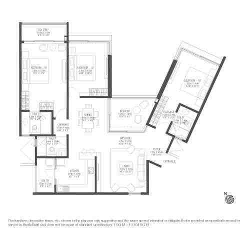 3 BHK floor plan, Godrej Reflections
