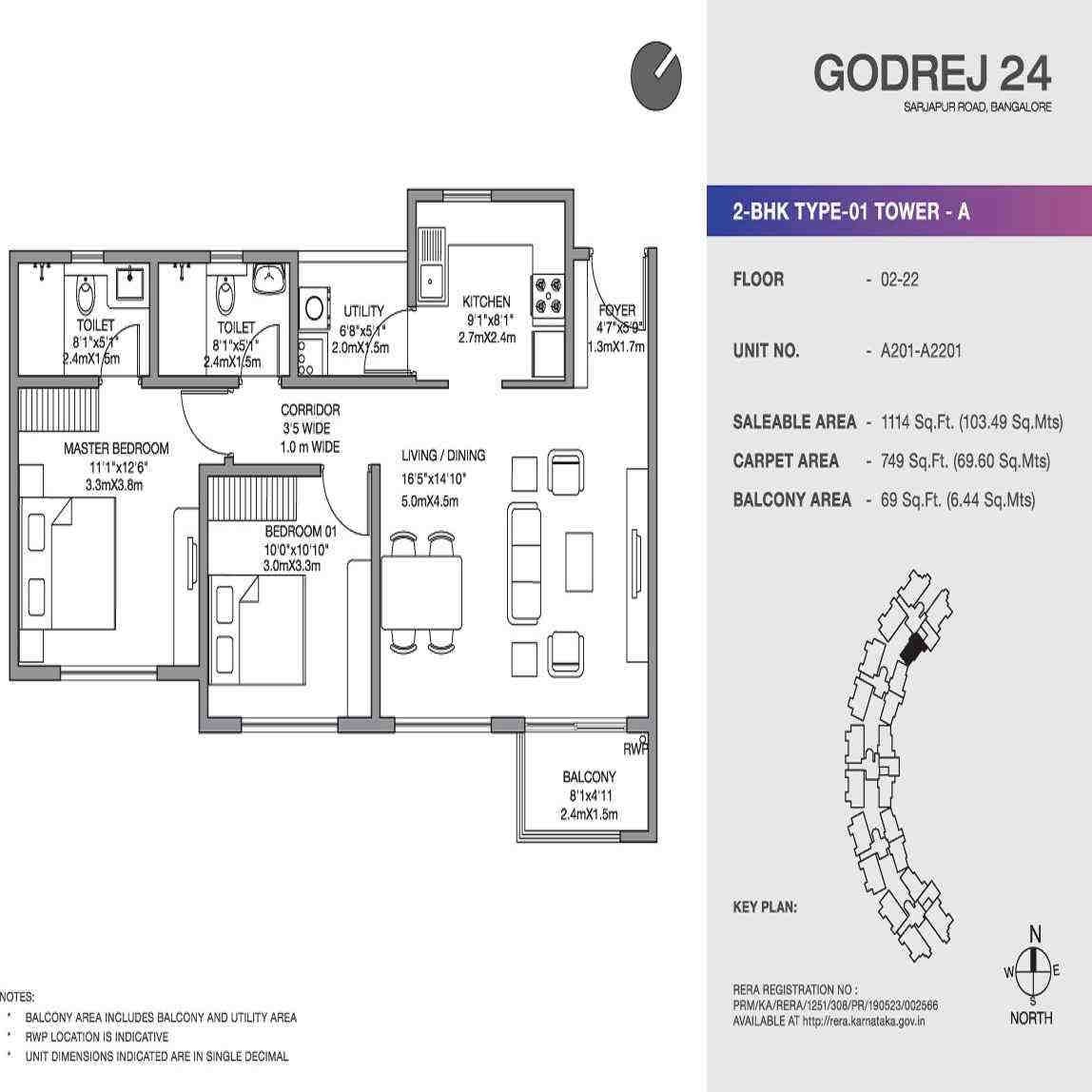 2 BHK floor plan, Godrej 24