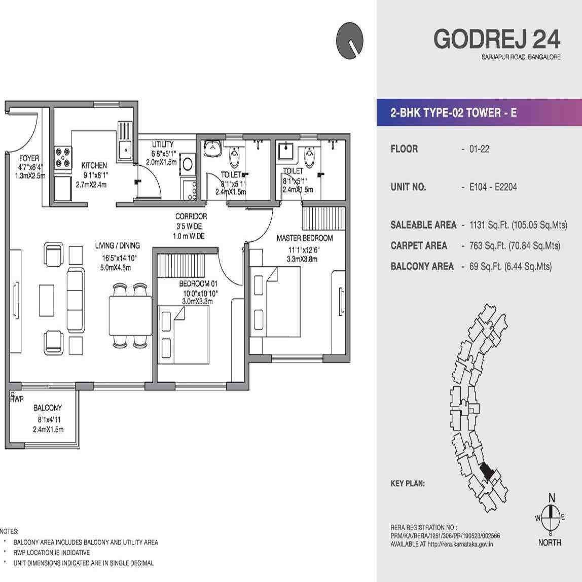 2 BHK floor plan, Godrej 24