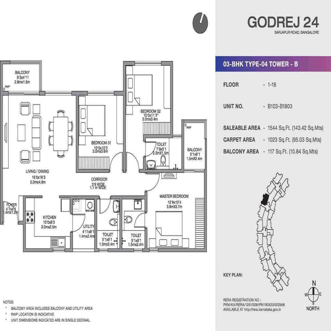 3 BHK floor plan, Godrej 24