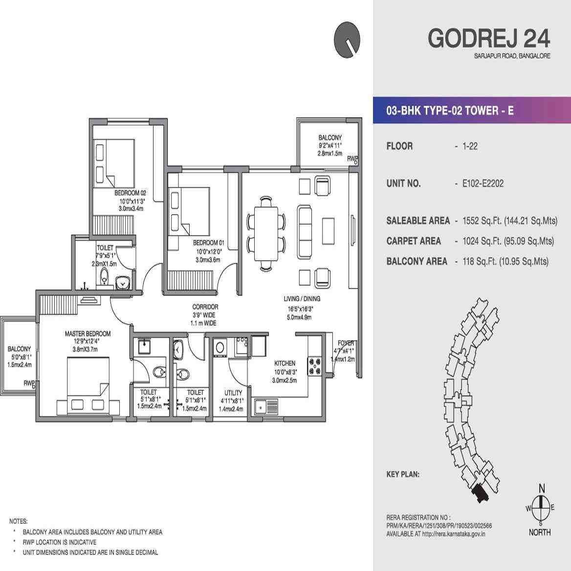 3 BHK floor plan, Godrej 24